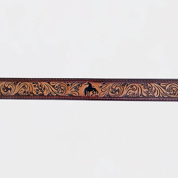 Official PRCA & NFR Licensed Collection®️Dark Brown Floral Genuine Leather Belt