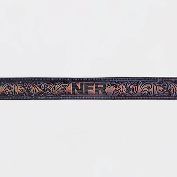 Official PRCA & NFR Licensed Collection®️ Black Tan Floral Tooled Leather Belt