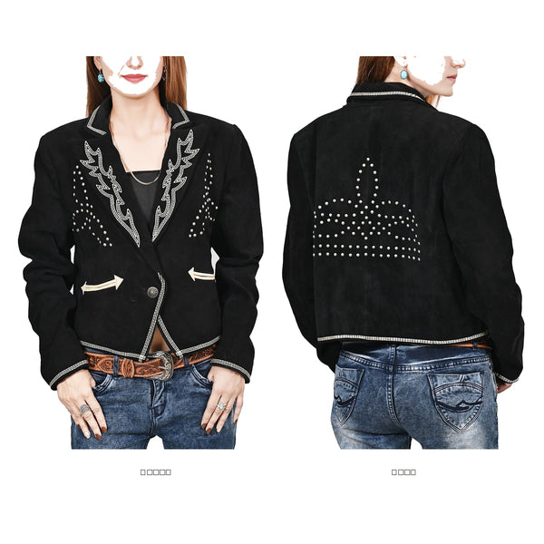 ADBZ062 American Darling Black Fabric Western Blazer Studded & Stitched Detail