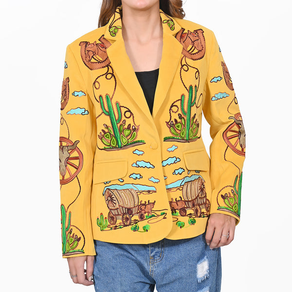 ADBZ071 American Darling Yellow Fabric Western Embroidered Wagon Blazer Jacket