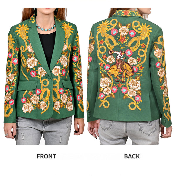 ADBZ075 American Darling Green Fabric Blazer Bronco Floral Embroidery Western Jacket