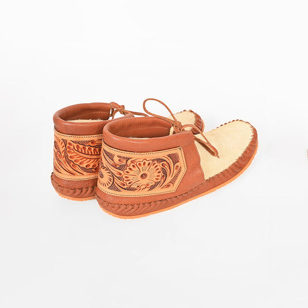 ADFT185 American Darling Harness Leather Tooled Boho Western Fringe Moccasin Shoes