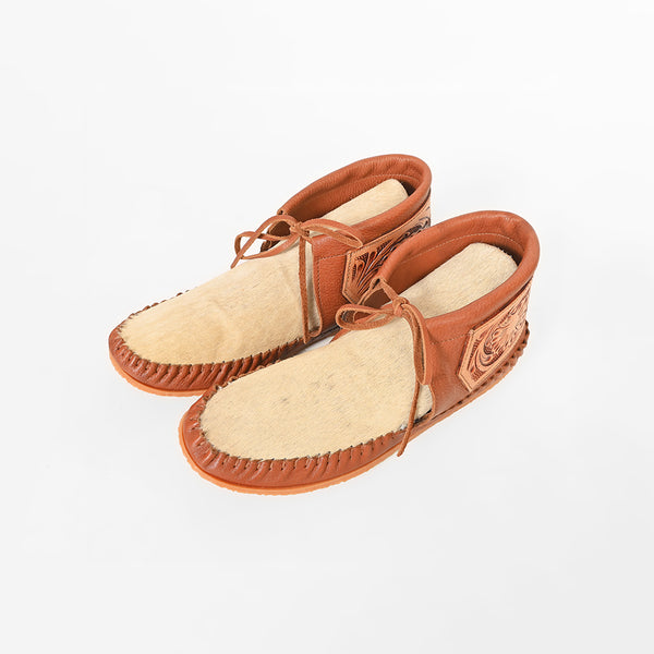 ADFT185 American Darling Harness Leather Tooled Boho Western Fringe Moccasin Shoes