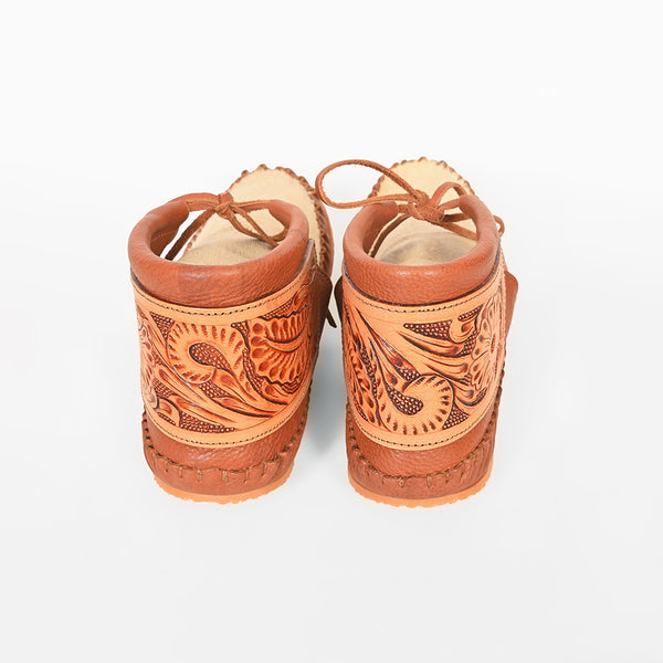 ADFT185 American Darling Harness Leather Tooled Boho Western Fringe Moccasin Shoes