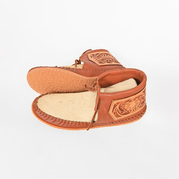 ADFT185 American Darling Harness Leather Tooled Boho Western Fringe Moccasin Shoes