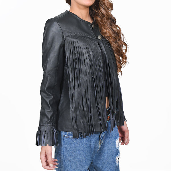 ADJKT068 Genuine Leather Women Shirt Jacket Dress