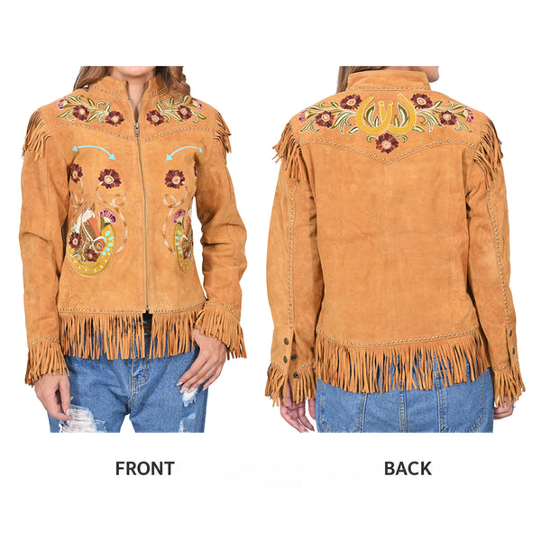 ADJKT112 American Darling Women Leather Boho Western Fringe Jacket