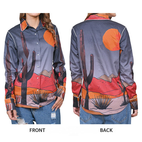 ADSH085 American Darling 100% Satin Cotton Desert Print Western Shirt