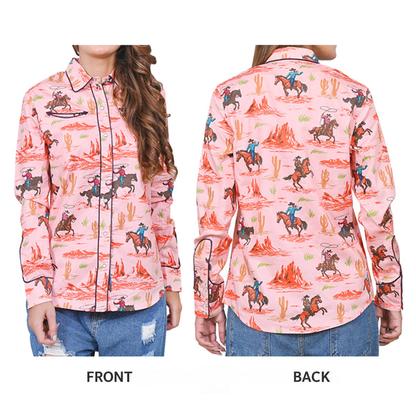 ADSH087 American Darling Printed Satin Cotton Cowboy Rodeo Country Button Down Shirt