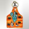 LC-ADKRM104 Hand-Painted Leather Keyring Desert Scene with Cactus and Quails