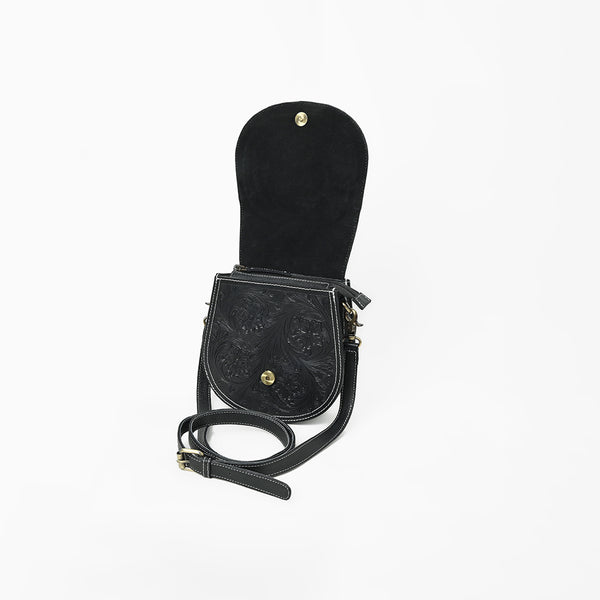 Official PRCA & NFR Licensed Collection® Genuine Leather Playing Card Motif Toolwork Accent Crossbody Bag