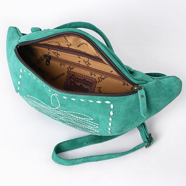 ADBG1618 American Darling Western Genuine Suede Leather Fanny Pack with Boot Stitching Handmade Black Waist Bag