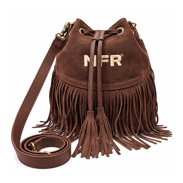 Official PRCA & NFR Licensed Collection Suede Fringe Western Bucket Crossbody Bag