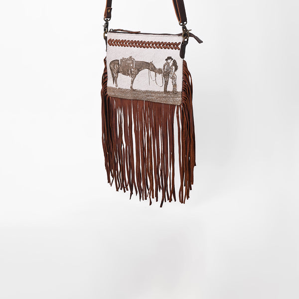 ADBGM1101 American Darling Genuine Leather & Hair-On-Hide Western Cowboy Fringe Crossbody Bag