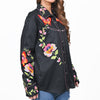 ADSH068 American Darling Black Western Apparel - Embroidered Satin Cotton Floral Butterfly Shirt