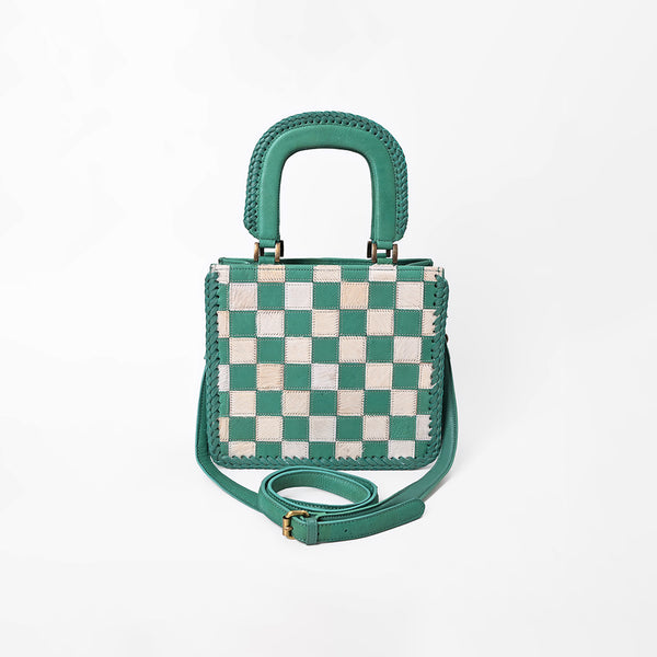 ADBGM1089 American Darling Genuine Leather & Hair-On Cowhide Checkerboard Tote Bag