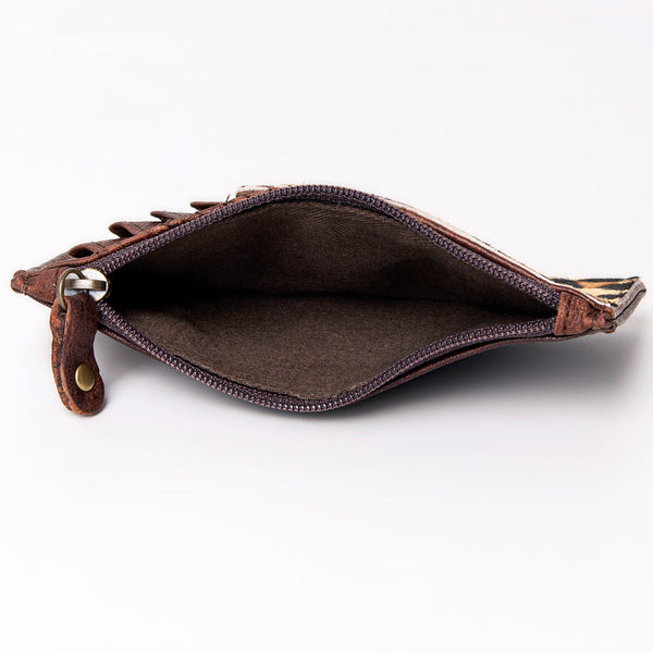 ADCCM101 Cowhide & Brown Leather Zipper Card Holder - Western Slim Wallet