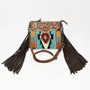 ADBG236 American Darling Woven Saddle Blanket Tooled Leather Fringe Crossbody