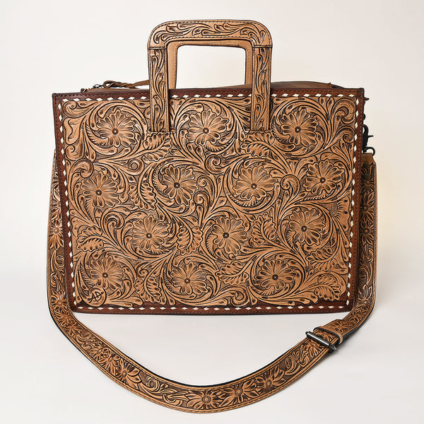 ADBG1276 American Darling Hand Tooled Leather Briefcase -Floral Carved Work Bag