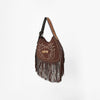 Official PRCA & NFR Licensed Collection® Brown Suede Gold Embroidered Long Fringe Hobo Shoulder Bag