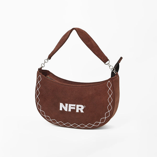 Official PRCA & NFR Licensed Collection® Brown Western Suede Leather Contrast Diamond Stitched Hobo Bag