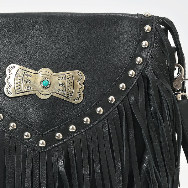ADBGM835 American Darling Leather Studded Fringe Crossbody Bag