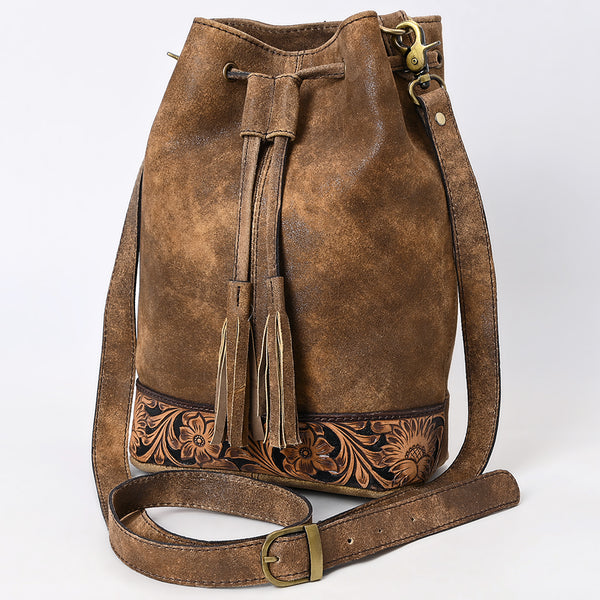 ADBGA532 American Darling Western Leather Bucket Bag Hand Tooled Floral Carved Purse