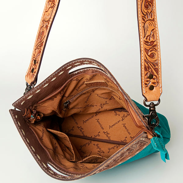 LC-ADBGS145DM2B Turquoise Embossed Western Tote - Tooled Leather Convertible Clutch Bag