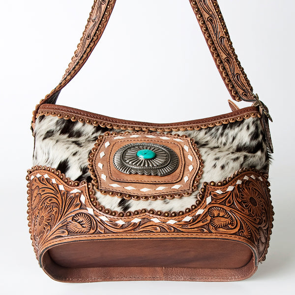 ADBG710 American Darling Western Cowhide Shoulder Bag with Turquoise Concho & Tooled Leather Strap