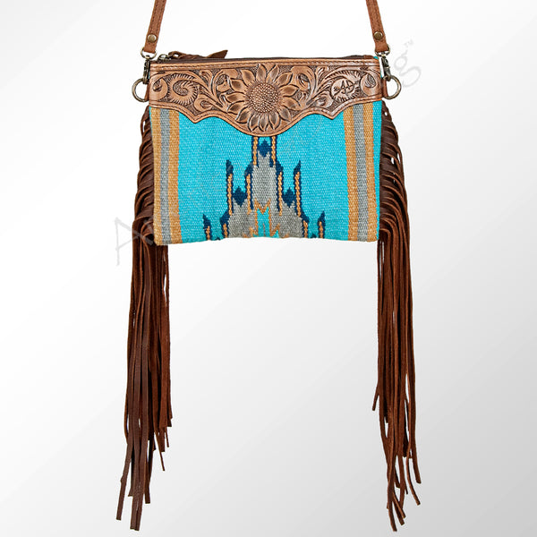 ADBG236 American Darling Woven Saddle Blanket Tooled Leather Fringe Crossbody
