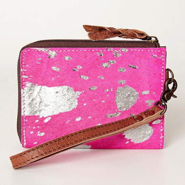 ADBG821 Vibrant Pink Hair-on-Hide Wristlet Wallet - Genuine Leather Western Card Holder