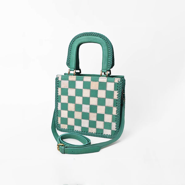 ADBGM1089 American Darling Genuine Leather & Hair-On Cowhide Checkerboard Tote Bag