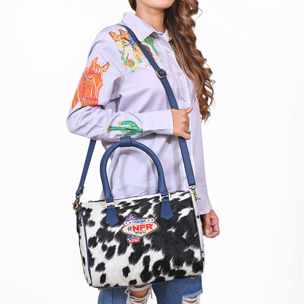 NFR Licensed Wrangler Cowhide Western Speedy Bag Rodeo Leather Handbag