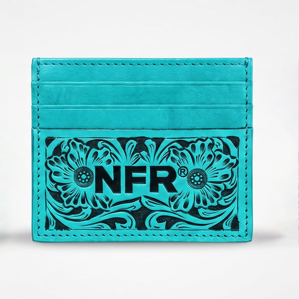 Official PRCA & NFR Licensed Collection®️ Floral Tooled Turquoise Western Leather Card Holder