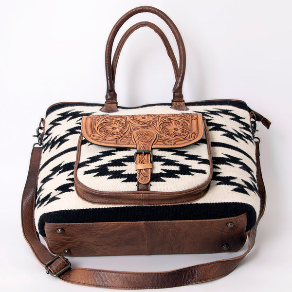 ADBG882 American Darling Western Tote Bag with Hand Tooled Floral and Hand-Woven Saddle Blanket