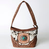 ADBG710 American Darling Western Cowhide Shoulder Bag with Turquoise Concho & Tooled Leather Strap