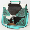 ADBGZ827 Cowhide & Hand-Tooled Leather Western Briefcase Bag - Natural Hair-On with Floral Accents