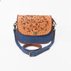 ADBGA1250 American Darling Blue Denim & Hand-Tooled Floral Leather Buckstitched Crossbody Bag