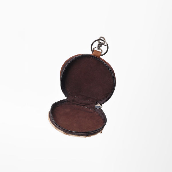 ADCHM111 American Darling Genuine Leather & Hair-On-Hide Brown Round Coin Purse Bag Charm