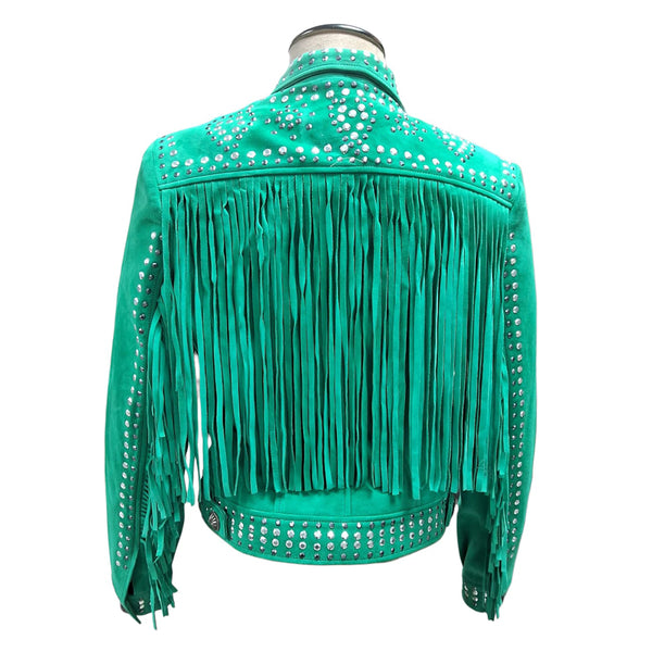 ADJKT101 American Darling Studded Leather Fringe Western Statement Jacket