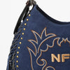 Official PRCA & NFR Licensed Collection® Blue Embroidered Western Stitch Long Fringe Shoulder Hobo Bag