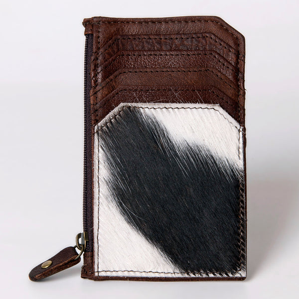 ADCCM101 Cowhide & Brown Leather Zipper Card Holder - Western Slim Wallet