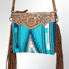 ADBG236 American Darling Woven Saddle Blanket Tooled Leather Fringe Crossbody