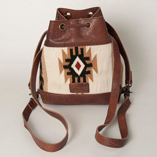 ADBG862 American Darling Hand Tooled Floral & Hand-Woven Saddle Blanket Leather Bucket Bag