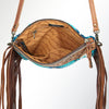 ADBG236 American Darling Woven Saddle Blanket Tooled Leather Fringe Crossbody