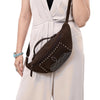 ADBG1618 American Darling Western Genuine Suede Leather Fanny Pack with Boot Stitching Handmade Black Waist Bag