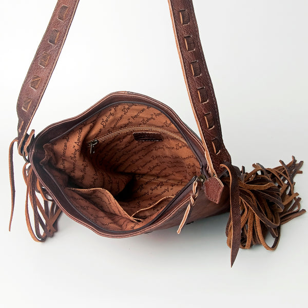 ADBG719 American Darling Hand Tooled Leather Large Cross body Bag Western Fringed Handbag