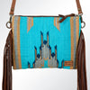 ADBG236 American Darling Woven Saddle Blanket Tooled Leather Fringe Crossbody