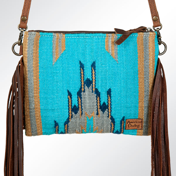 ADBG236 American Darling Woven Saddle Blanket Tooled Leather Fringe Crossbody