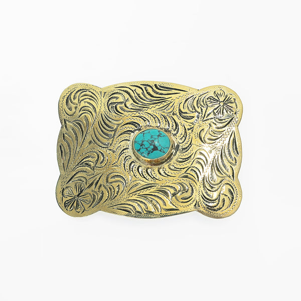 ADBKV119 Hand Engraved German Silver Western Belt Buckle with Turquoise Stones